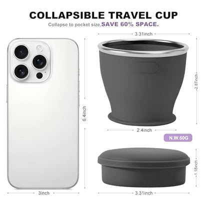 Collapsible Travel Cup, Foldable Water Cup with Lid, for Travel - color: Black