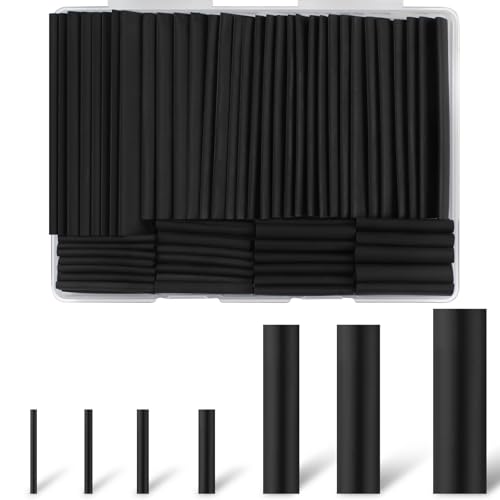 Rindion 127PCS Heat Shrink Tubing Kit, 2:1 Shrink Ratio, Marine Grade Industrial Heat Shrink Tubing, Long Lasting Insulation Wire Shrink Wrap Tubing- Black - size: 127PCS, style: Black