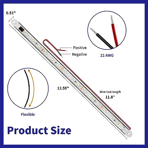 RVZONE Marine LED Boat Strip Lights, White 2‑Pack IP67 Interior Lighting - color: White/11.8 inch/2 Pcs