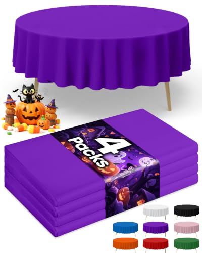 Niuara Purple Plastic Table Cloth Disposable, 4 Pack, 84 in - color: Purple, size: 84" Round - 4 Packs
