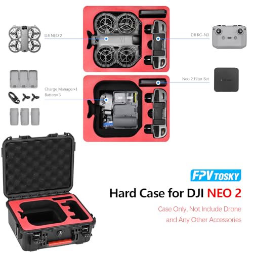 FPVtosky NEO 2 Case, Waterproof HardCase for DJI NEO 2 Fly More Combo Accessories, fits DJI RC-N3 Remote Controller [CASE ONLY]