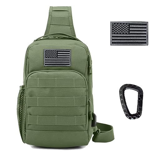 Valinov Tactical Shoulder Bag,Molle Shoulder Backpacks,Military Sling Daypack Backpack with USB Charging port - color: 1 Pack Green