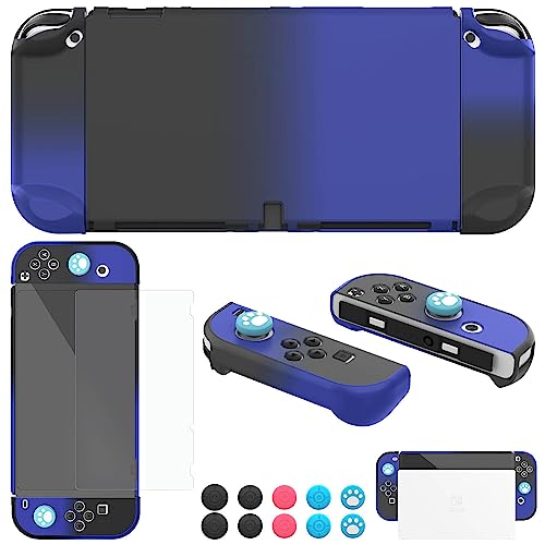 COMCOOL Dockable Case for Nintendo Switch Oled - [9 FT Military Grade Drop Protection] [with Tempered Glass Screen Protector and Thumb Grips] Protective Cover for Nintendo Switch Oled - Black Blue - color: Black Blue