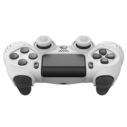 PlayVital Guardian Edition White Ergonomic Soft Anti-Slip Controller Silicone Case Cover for PS4 Slim/Pro, Rubber Protector with White Joystick Caps - color: White