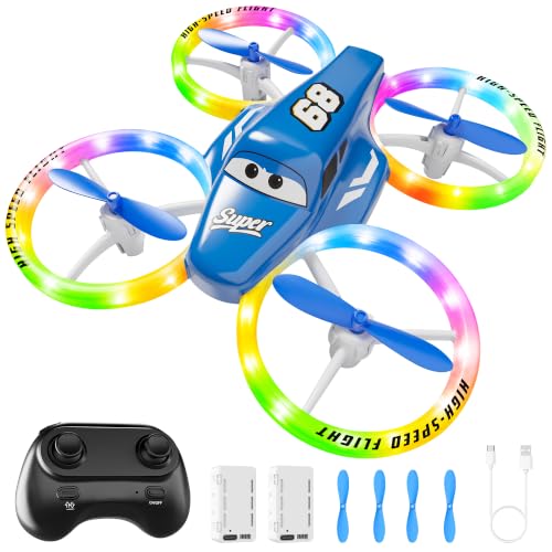 Drones for Kids and Beginners with LED Lights 2 Batteries One Key Start - color: Blue