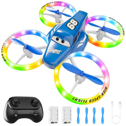 Drones for Kids and Beginners with LED Lights 2 Batteries One Key Start - color: Blue