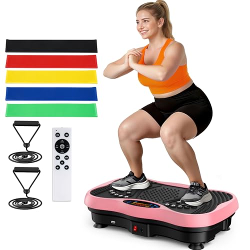 Vibration Plate Exercise Machine, 130 Levels Full Body Workout Vibrating Plate for Lymphatic Drainage Weight Loss, 450 Lbs Capacity Shake Platform with Bluetooth for Women Men - color: Pink