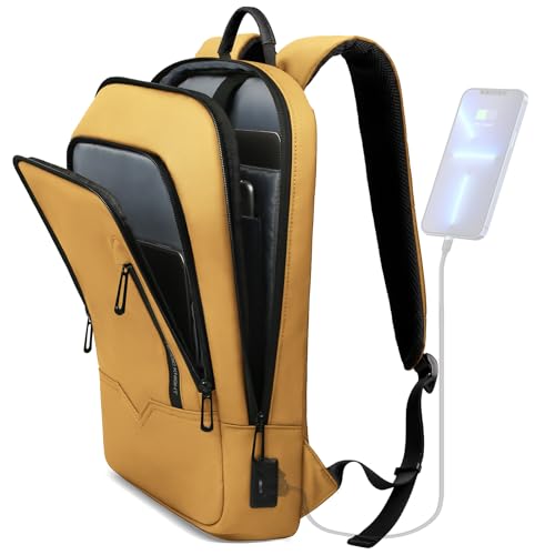 hk Backpack for Men Business Slim Laptop Bag - color: Yellow, size: 15.6 Inch
