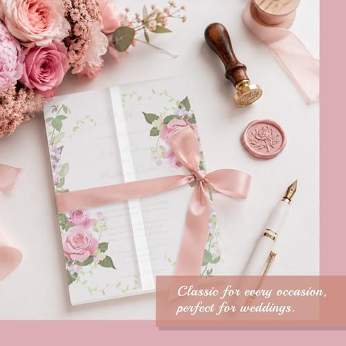Goefun 120 Pack Pre-Folded Floral Vellum Paper 5x7 with Pink Rose Pattern - color: pattern-pink rose, size: 5x7-120pcs