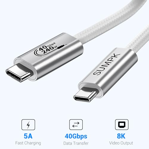 USB4 Cable 1 FT 2 Packs, 240W Fast Charging USB C to USB C Short Cord - size: 1 ft