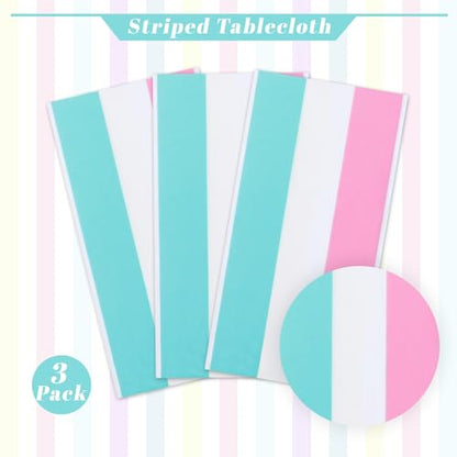 Kesfey Rainbow Striped Tablecloth Birthday Pastel Stripe Table Cover 3 Pack - color: Rainbow Horizontal Striped