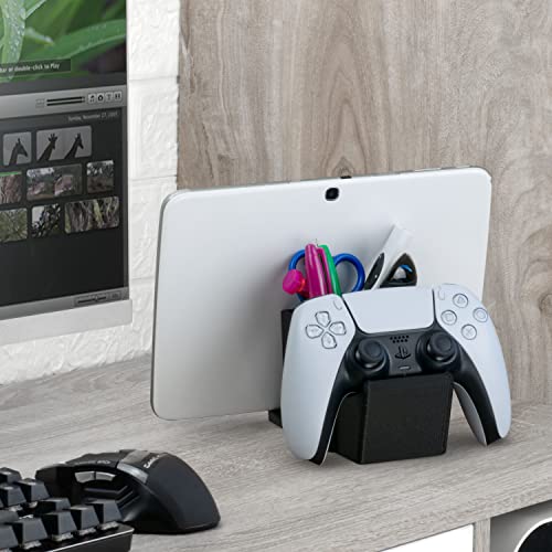 Desk Organizer with Game Controller Holder, Tablet Stand for iPads/iPhones, TV Remote & Pen Storage, Reduce Desktop Clutter, Have All Your Side Table Items in One Space (Black) - color: Controller & Tablet Black