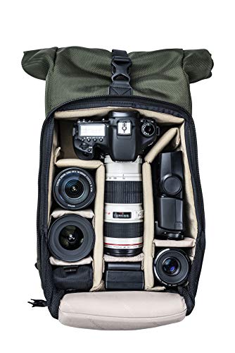 VANGUARD VEO Select 43RB Camera Backpack - Green, Roll-Top Design, Multi-Access, 10.5" Tablet Storage, Tripod Carry - color: Green, size: 43