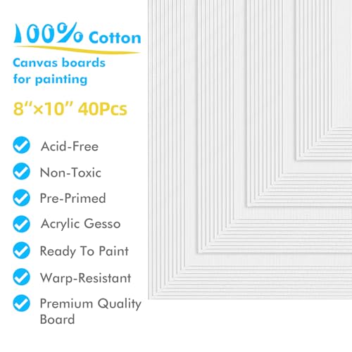 GOTIDEAL Bulk Canvas Boards for Painting, 8x10 inch Value Pack of 40 - size: 8x10 inch
