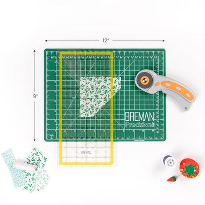 WA Portman 9x12 Self Healing Cutting Mat, Fabric Rotary Cutter, Clear Ruler - size: 9" x 12"