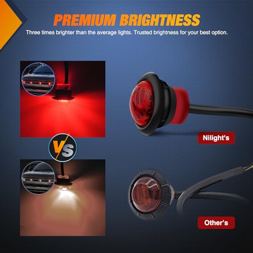 Nilight 3/4" Round Marker Light 10PCS Red LED 3 Connectors Brake Lights - color: 10pcs 3Pin Red