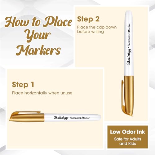 Motiskyy 12 Pcs Metallic Permanent Markers Fine Point, Gold - color: Gold