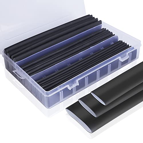 XHF 14 Ft 4:1 Large Size High Flame Retardant Heat Shrink Tubing Assortment Kit Automobile Special Grade Wire Cable Adhesive Lined Tube Insulation Seal Against Moisture Corrosion and Air Leakage Black - size: （12&16&24）mm