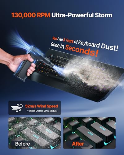 Compressed Air Duster, 130,000RPM Ultra-Powerful Electric Air Duster - color: Black
