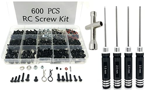 600PCS RC Screws Kit and RC Screwdrivers Hex Screw Driver Set Nut Socket and for Traxxas Axial Arrma SCX10 Losi 1/8 1/10 1/12 1/16 1/8 RC Car Truck Crawler