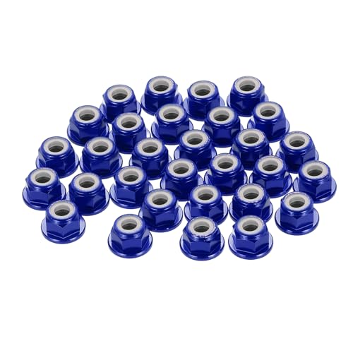 MECCANIXITY 30 Pcs M4 Flange Lock Nuts, Aluminum Nylon Locking Nuts, M4 x 0.7mm Hex Locking Serrated Nuts for RC Drone Quadcopter Motor Prop Adapter Fasteners, Dark Blue - color: Dark Blue, size: M4x0.7mm