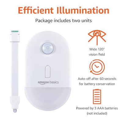 Amazon Basics Color Changing LED Toilet Bowl Motion Sensor Light, Battery Operated, Auto-off After 60 Seconds, 15 ft Detection Range, 2 Pack, White - style: Night Light