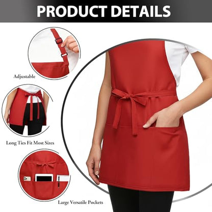 BOHARERS Kitchen Cooking Apron Unisex Adjustable chef apron with 3 pockets, 1 Pack Red - color: 01 Pack Red