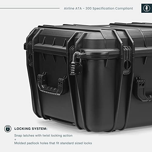 Seahorse 1220 Heavy Duty Hard Protective Equipment Crate With Accuform Foam - TSA Approved/Mil Spec / IP67 Waterproof/USA Made for Telescopes, Drones, Gimbal, Camera, Diving Equipment (Black)