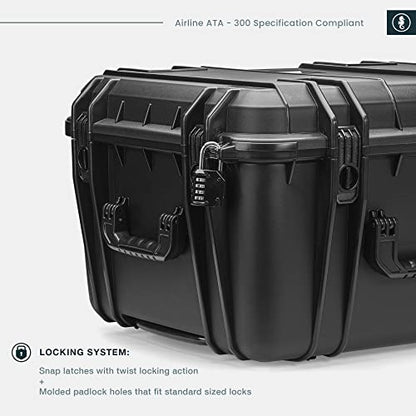 Seahorse 1220 Heavy Duty Hard Protective Equipment Crate With Accuform Foam - TSA Approved/Mil Spec / IP67 Waterproof/USA Made for Telescopes, Drones, Gimbal, Camera, Diving Equipment (Black)