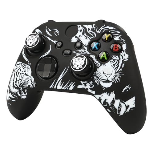 Tiger HeadController Skin Compatible with Xbox Series X Wireless Controller, RALAN Protector Case， Customised Thumb Grips Cap - color: Tiger Head black white