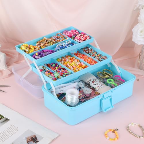 Tackle Box, 3-Layer Craft Sewing Medicine Art Hair Tool Organizer Blue - color: Blue