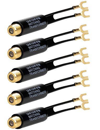 Ancable 75 Ohm to 300 Ohm Adapter Gold Plated, UHF/VHF/FM Balun Transformer - size: 4.4 In - 5Pcs