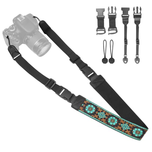 Adjustable Camera Neck Strap, Vintage Embroidered Shoulder & Crossbody Camera Strap with 4 Connection Ways, Anti-Slip Camera Strap for DSLR, Mirrorless & Camcorder, Travel & Outdoor Photography Gear - color: Green Flower