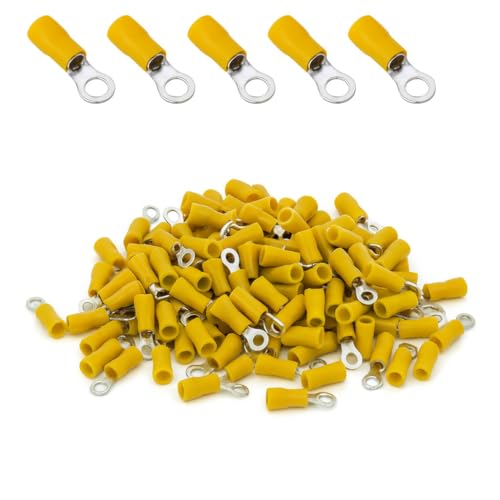 ANGSTROM #6 Bolt Ring Terminals, Insulated Electrical Crimp Connectors 100pcs (12-10ga Yellow) - color: 12-10ga Yellow, size: #6 Stud