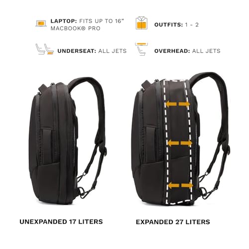 Knack Series 2 Small Travel Backpack 16-Inch Laptop, Expandable 17-27L - color: Black, size: Small