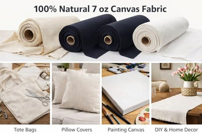 Sedona Designz 60" Wide Cotton Duck Canvas Fabric - 7oz Durable 100% Cotton (White, 5 Yards) - color: White, size: 5 Yards