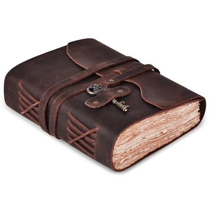 LEATHER VILLAGE Leather Journal Unlined Key Lock, Rustic Brown 6x4. - color: Chocolate Brown, size: 6"X4"