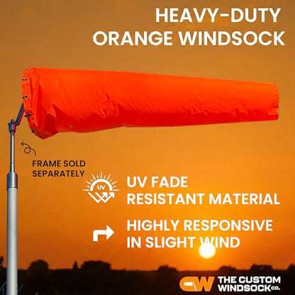 36"x144" Airport Windsock | Heavy Duty, FAA Compliant, All Weather, Waterproof, UV Fade Resistant, High Vis Fluorescent, Quad Stitched, Zip Ties Included, for Industrial, Aviation, Farm Use | Orange - size: 36"x144" (FAA Compliant Size)