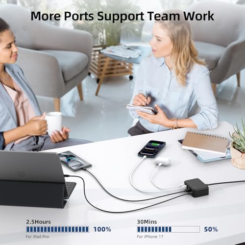 100W 6 in 1 USB Charger, 50% Smaller Charging Station for Multiple Devices - color: F-Grey