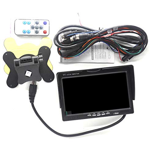 Padarsey 7" TFT LCD Car Rearview Quad Split Monitor,Remote Control, 4 Channels RCA Video Inputs(4-PIN Shockproof Connector) - 12V-24V 800×480HD Screen w/Sunshade Anti-Glare