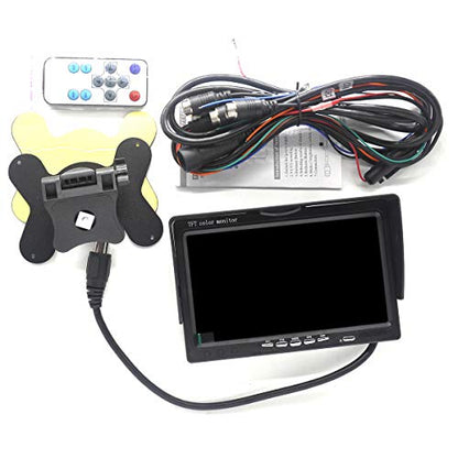 Padarsey 7" TFT LCD Car Rearview Quad Split Monitor,Remote Control, 4 Channels RCA Video Inputs(4-PIN Shockproof Connector) - 12V-24V 800×480HD Screen w/Sunshade Anti-Glare