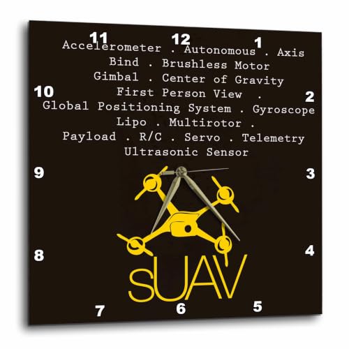 3dRose Black and Yellow Drone with DIY Accelerometer Gyroscope Brushless Motor GPS 10x10 Wall Clock