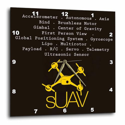 3dRose Black and Yellow Drone with DIY Accelerometer Gyroscope Brushless Motor GPS 10x10 Wall Clock