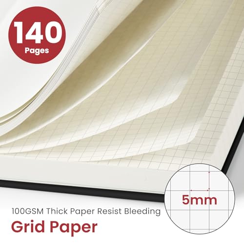 Taja Graph Spiral Notebook for Work, 5.7"x7.9" Squared Graph Paper Notebook - color: C-Black, style: c-Graph