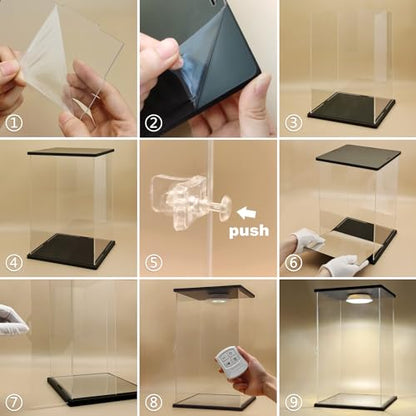NONEMEY Clear Acrylic Display Case with Remote Control Light for Collectibles, Dustproof Model Showcase Organizer Box, Display Case for Collectibles (7.8x6x13.8inch,20x15x35cm) - size: 7.8×5.9×13.8 inch, 20×15×35 cm