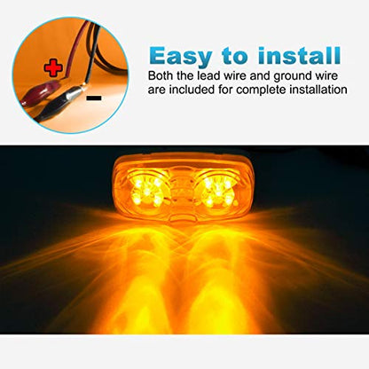 Partsam 10x Double Bubble Bullseye LED Marker Light, [DOT Approved] 2x4 Rectangle Amber 10 LED Tiger Eye Trailer RV Camper Truck Clearance Lights Indicators Surface Mount 12V