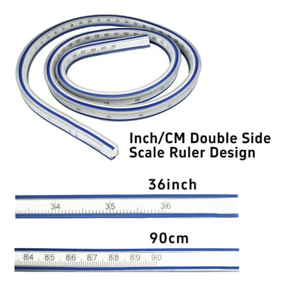 36 Inch Flexible Curve Ruler Graduated Rulers with Inking Edge, Double Side Scale Ruler for Drawing, Pattern Making, Engineering, and Stencil Work - style: 36 Inch