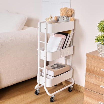 MAX Houser Slim 3-Tier Rolling Utility Cart with Extra Hook, White - color: White, size: 3-Tier Narrow Cart