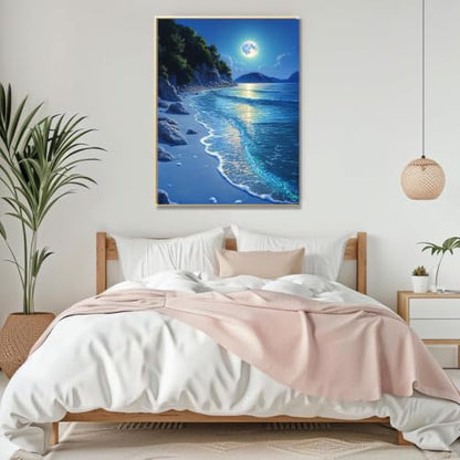 ZeeLionArt Diamond Art Kit, Beach Moonlight Landscape Scenery, 12 x 16 Inch - color: DP04320