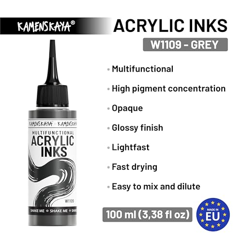 Kamenskaya Acrylic Inks, Grey Acrylic Ink, 3.38 Fl Oz (100 ml) - color: Grey